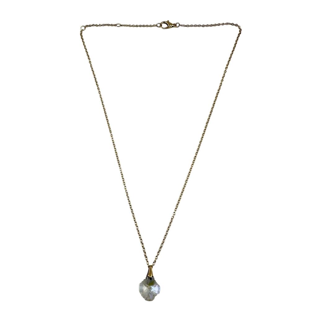 Vintage Aurora Borealis Crystal Fancy Cut Dainty Gem Gold Tone 18" Pendant - Picture 7 of 8